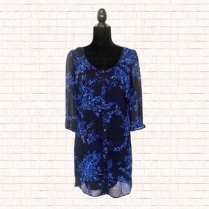 Express floral button front shift dress • navy blue size Small EUC OBO